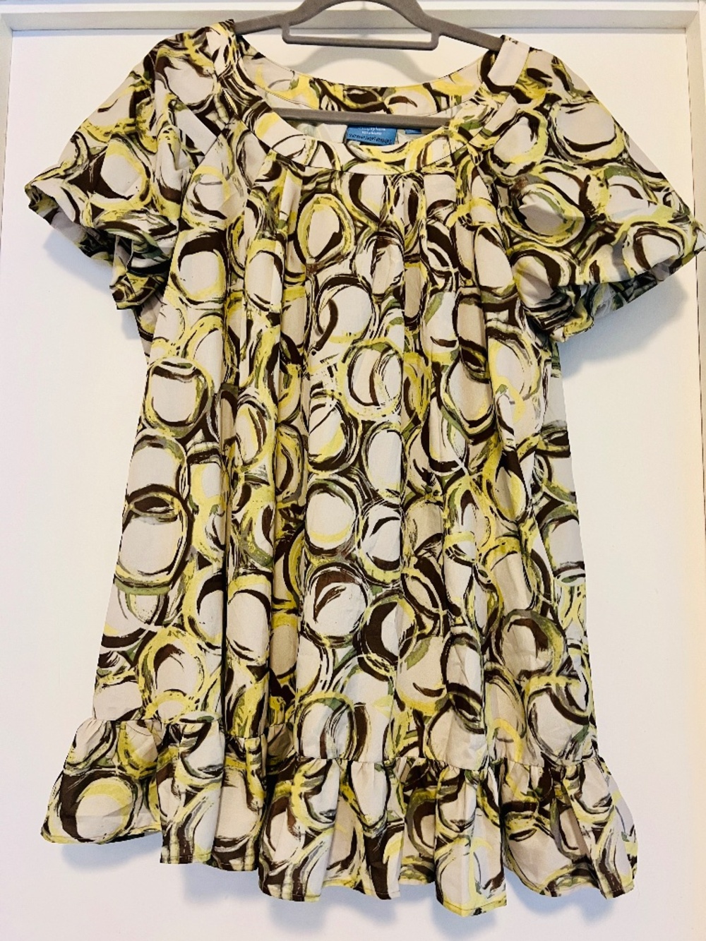 Simply Vera Wang XL Boho Tunic Top/ Mini Dress ~ Silky, Greens, Ruffled Hem
